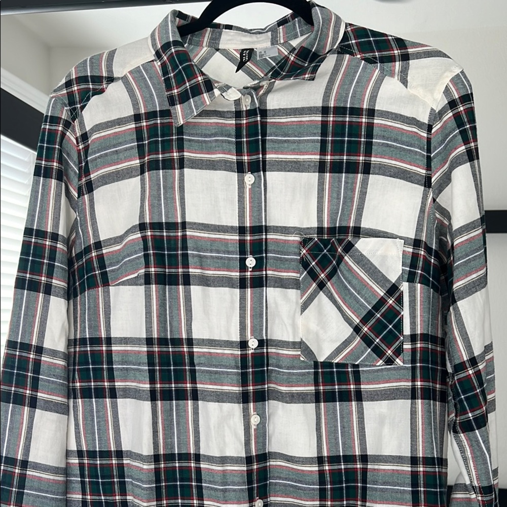 Women's Plaid Shirt - Green and White